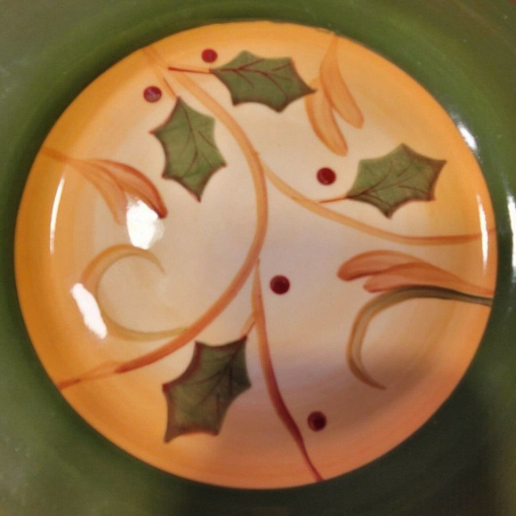 Demdaco CRIMSON BERRIES Salad plate set of 2, 8 1/2 Demdaco Crimson Berries Salad Dessert Plate GREEN